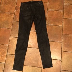 Joe’s black jeans. Leather/shimmery wash.
